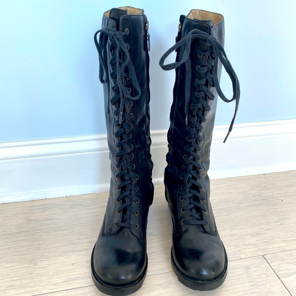 Black Moto Laceup Combat Boots